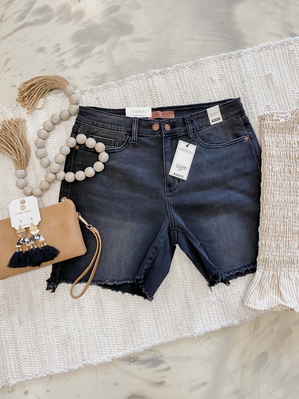 Judy Blue Long Cut off 2 Button Dad Shorts